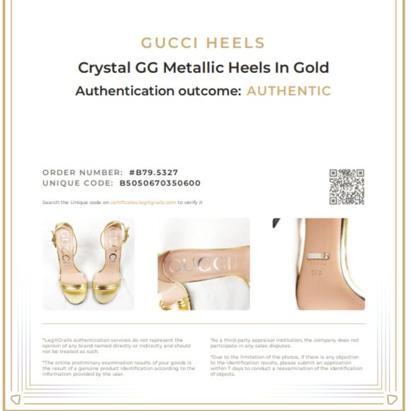 Pre-Owned Authentic Gucci Ilse Metallic Leather Heels in Gold IT Size 37.5 - Picture 15 of 15